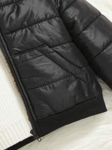 SHEIN Baby Boy Zip Up Hooded Teddy Lined Jacket Without Sweater - Black - View 4