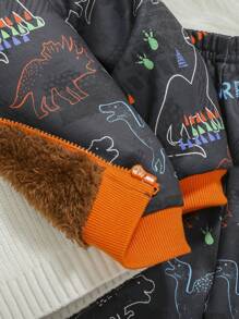 SHEIN Bébé Garçon Veste Imprimé Dinosaure Zippé À Capuche Thermique & Pantalon De Survêtement - Multicolore - Voir 4