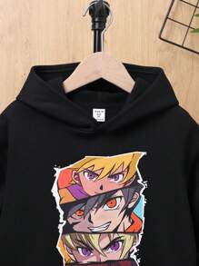 SHEIN 青少年男孩图案保暖内衬卫衣 - 黑色 - 查看 4