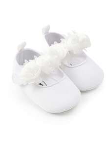 1 双女婴花卉凉鞋（配发带）、软底步行鞋 - 白色 - 查看 2