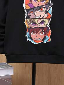 SHEIN 青少年男孩图案保暖内衬卫衣 - 黑色 - 查看 5