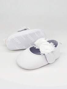 1 双女婴花卉凉鞋（配发带）、软底步行鞋 - 白色 - 查看 5