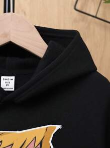 SHEIN 青少年男孩图案保暖内衬卫衣 - 黑色 - 查看 7