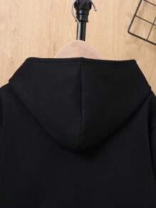 SHEIN 青少年男孩图案保暖内衬卫衣 - 黑色 - 查看 9