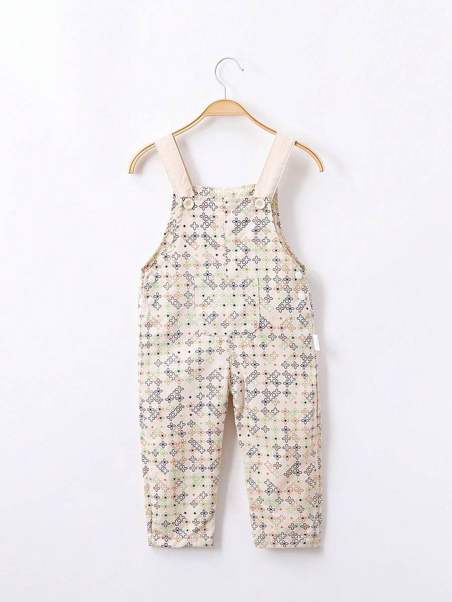 女小童滿版印花背帶連身褲