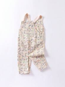 女小童滿版印花背帶連身褲