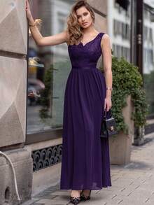 MIUSOL Sweetheart Neck Sequin Insert Contrast Lace Chiffon Maxi Formal Dress Wedding Guest Prom Dresses For Women - Violet Purple - View 4