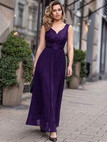 MIUSOL Sweetheart Neck Sequin Insert Contrast Lace Chiffon Maxi Formal Dress Wedding Guest Prom Dresses For Women - Violet Purple - View 5
