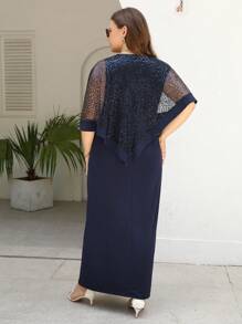 Nemidor 大碼亮片拼接高衩連衣裙