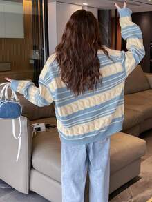 Alicedudu 撞色落肩袖開襟衫 - 藍色 - 查看 2