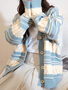 Alicedudu 撞色落肩袖開襟衫 - 藍色 - 查看 3