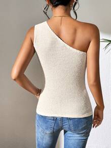 SHEIN LUNE One Shoulder Twist Front Asymmetrical Hem Waffle Knit Top