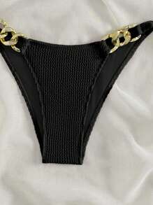 連鎖項圈三角比基尼套裝 - 黑色 - 查看 3