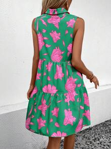 EMERY ROSE 印花荷葉邊娃娃裙 - 綠色 - 查看 2