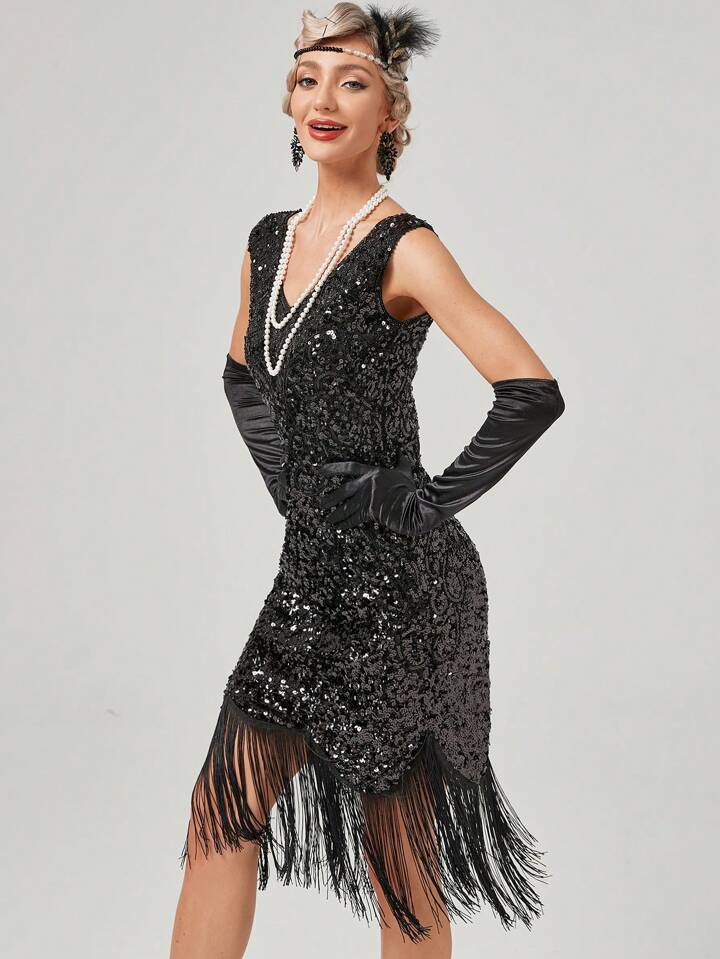 Fringe Hem Sequin Flapper Dress | SHEIN EUQS