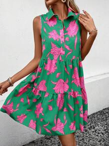 EMERY ROSE 印花荷葉邊娃娃裙 - 綠色 - 查看 4