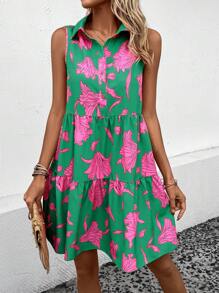 EMERY ROSE 印花荷葉邊娃娃裙 - 綠色 - 查看 5