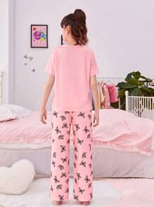 Teen Girl Butterfly Print Tee & Pants PJ Set