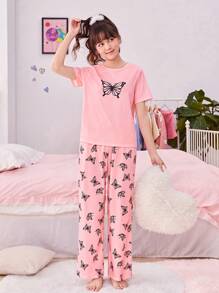 Teen Girl Butterfly Print Tee & Pants PJ Set