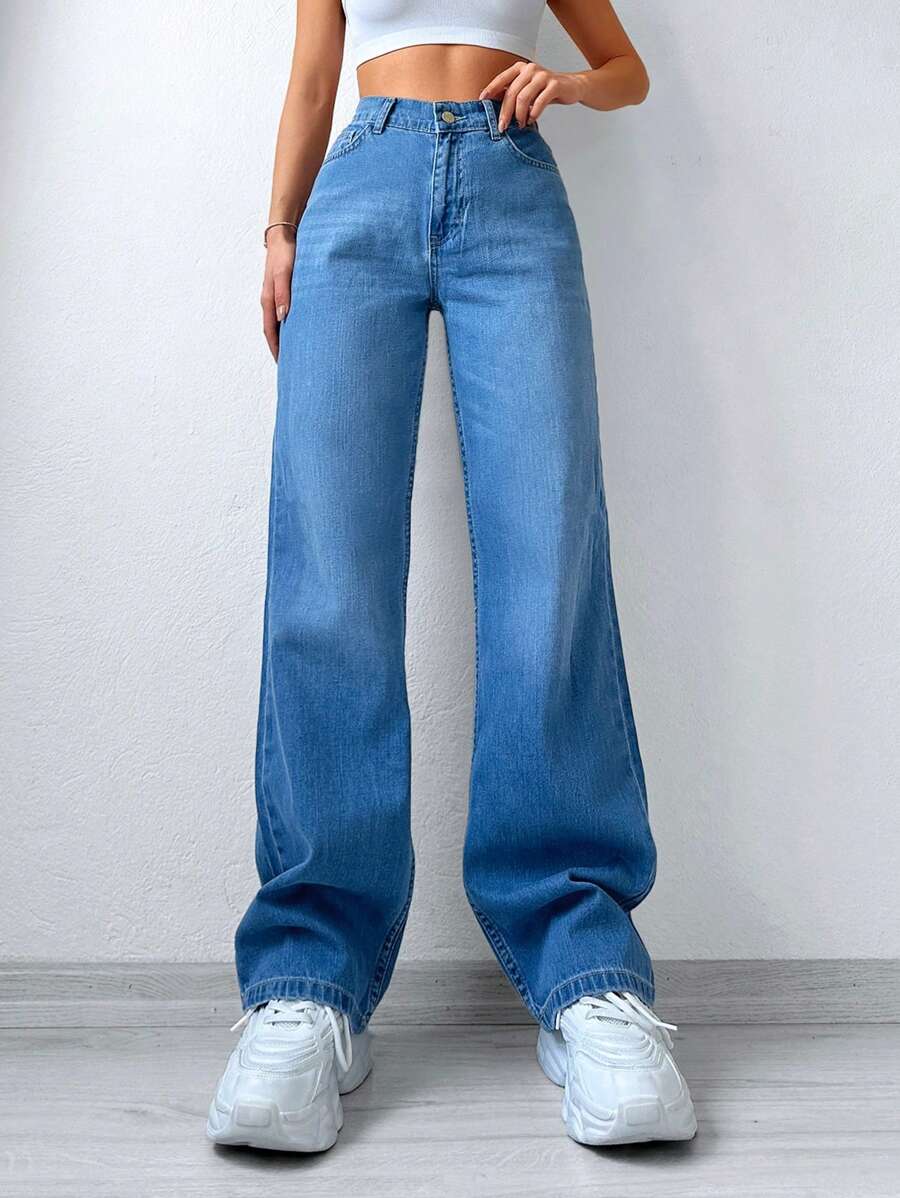 RueChic 高腰闊腿牛仔褲
