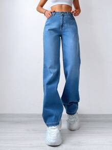 RueChic 高腰闊腿牛仔褲