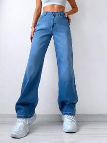 RueChic 高腰闊腿牛仔褲