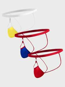 Men 3pcs Colorblock Cut Out Back Jockstrap