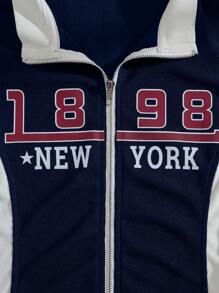 INAWLY Áo thun crop top hai tông màu họa tiết letter graphic cho nữ - Xanh đậm - Xem 5