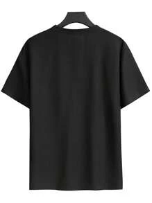 Manfinity Homme Hombres Camiseta de hombros caídos panel en contraste con parche con bolsillo - Negro - Ver 2