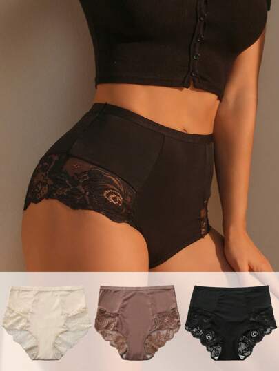 3pcs Contrast Lace Panty Lingerie