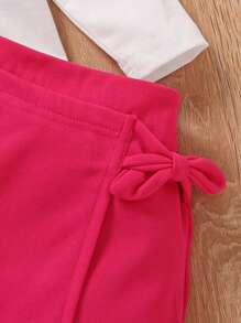 SHEIN Young Girl Rainbow Print Ruffle Trim Tee & Bow Front Skirt & Bag - White - View 6