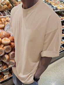DAZY Men Solid Drop Shoulder Tee Summer - Beige - View 4