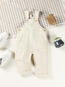 Baby Girl Slant Pocket Dungaree Denim Jumpsuit - Beige - View 1