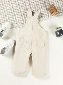 Baby Girl Slant Pocket Dungaree Denim Jumpsuit - Beige - View 2