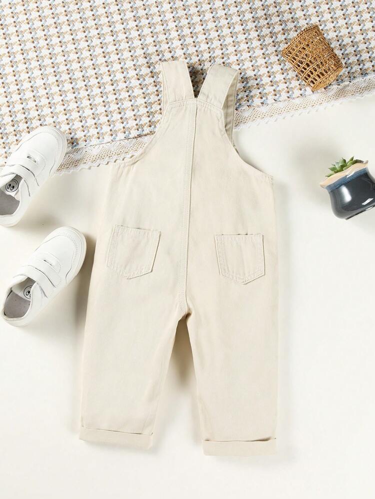 Baby Girl Casual Solid Color Overalls With Slanted Pockets, Denim