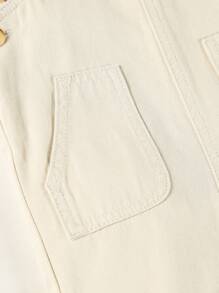 Baby Girl Slant Pocket Dungaree Denim Jumpsuit - Beige - View 4