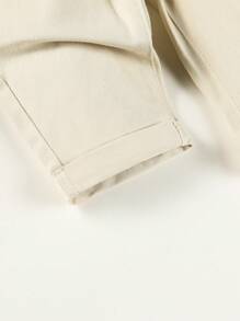 Baby Girl Slant Pocket Dungaree Denim Jumpsuit - Beige - View 7