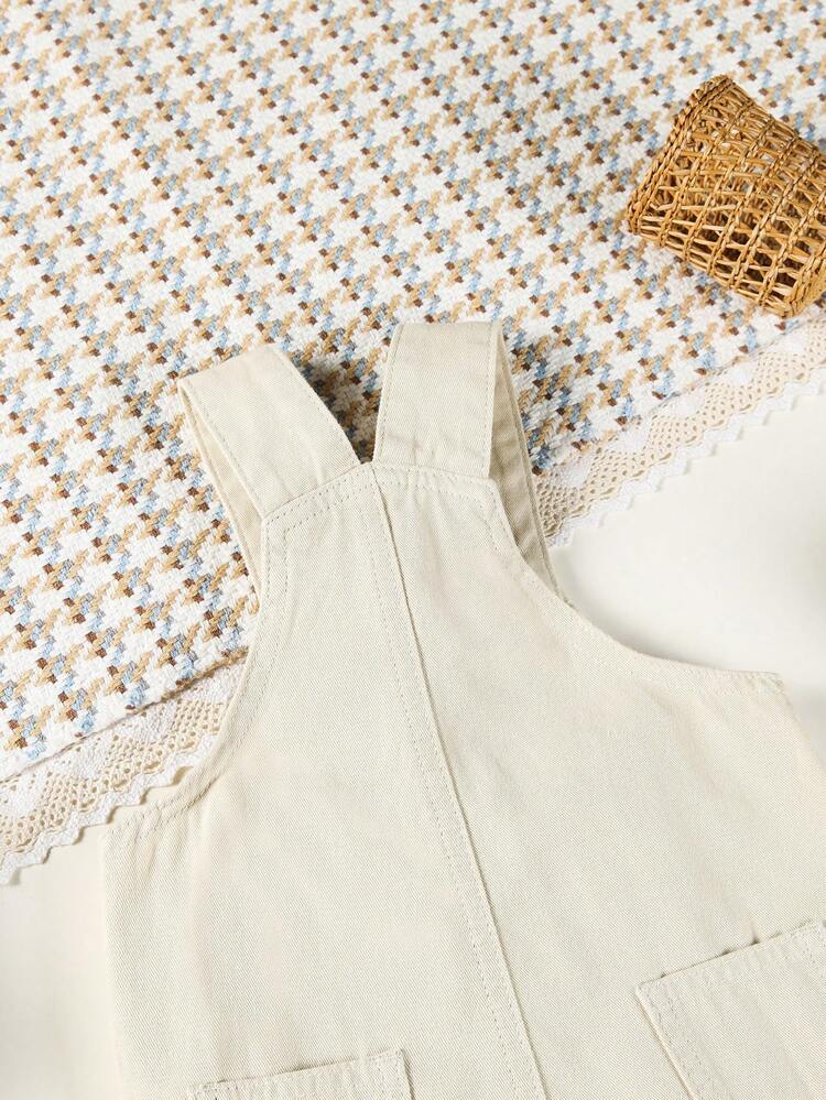 Baby Girl Casual Solid Color Overalls With Slanted Pockets, Denim