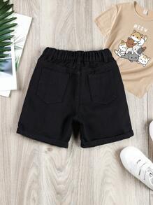 SHEIN Young Boy Ripped Elastic Waist Denim Shorts