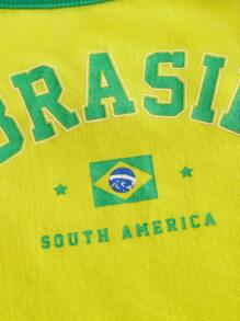 SHEIN EZwear Top De Tirantes Corto Para Mujer Con Letra Gráfica De Brasil Y Bordes De Contraste Para El Verano