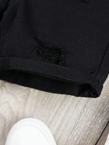 SHEIN Young Boy Ripped Elastic Waist Denim Shorts