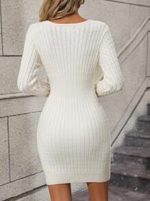 SHEIN Clasi Half Zip Bodycon Jumper Dress - Apricot - View 4