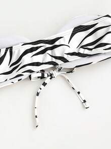 斑馬紋圖案抽繩比基尼泳裝上衣 - 黑與白 - 查看 4