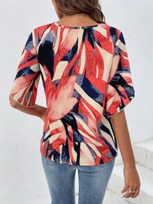 SHEIN VCAY 滿版印花花瓣袖襯衫 - 彩色 - 查看 2