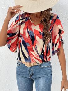 SHEIN VCAY 滿版印花花瓣袖襯衫 - 彩色 - 查看 4