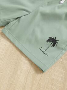 SHEIN Young Boy Coconut Tree & Letter Graphic Tee & Shorts - Mint Green - View 3