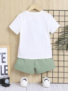 SHEIN Young Boy Coconut Tree & Letter Graphic Tee & Shorts - Mint Green - View 5