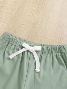 SHEIN Young Boy Coconut Tree & Letter Graphic Tee & Shorts - Mint Green - View 6