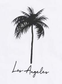 SHEIN Young Boy Coconut Tree & Letter Graphic Tee & Shorts - Mint Green - View 7