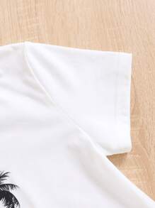 SHEIN Young Boy Coconut Tree & Letter Graphic Tee & Shorts - Mint Green - View 10